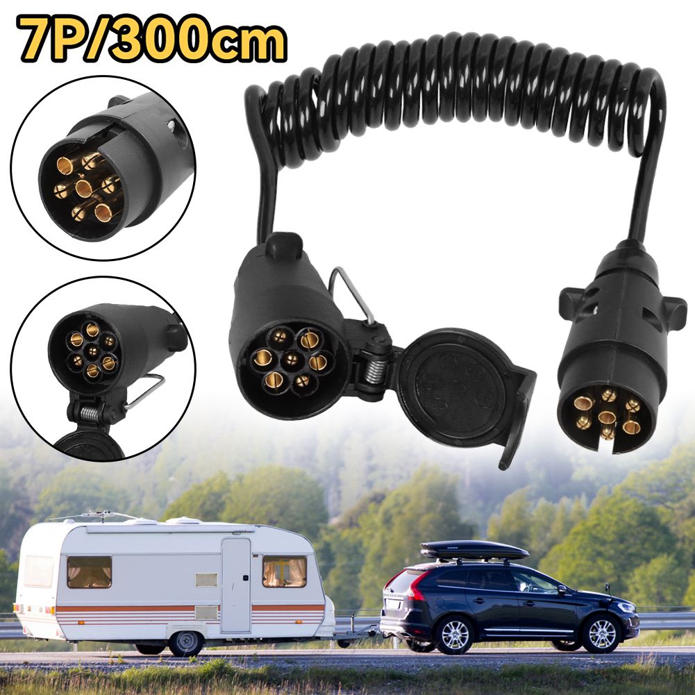 Anhänger Fahrzeug Spiralkabel 7 Polig Stecker 12 Volt 300cm Verlängerungskabel