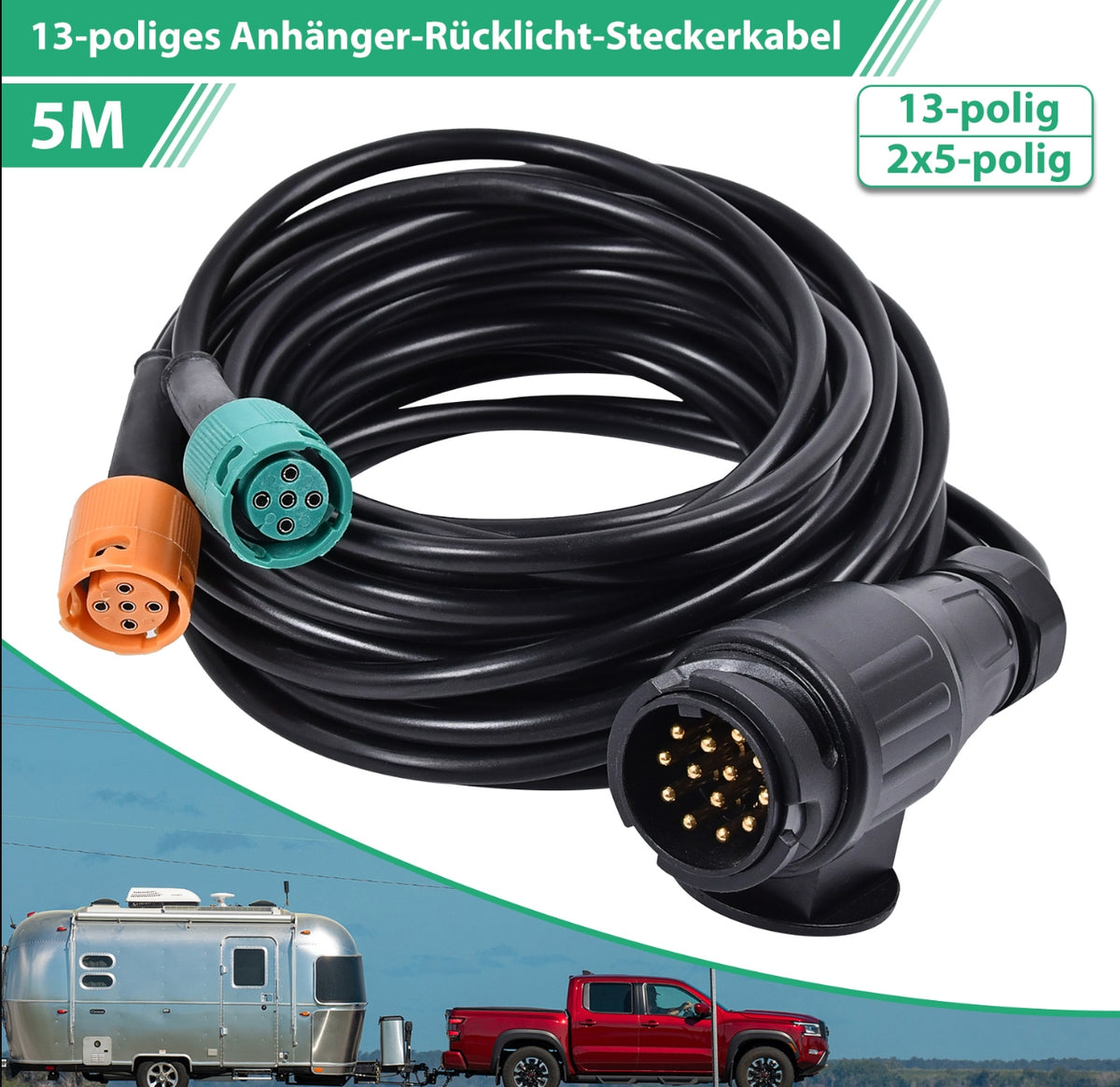 13 Pin Anhänger 5m Kabel 13-polig Anhängerkabel Kabelsatz Rückleuchten