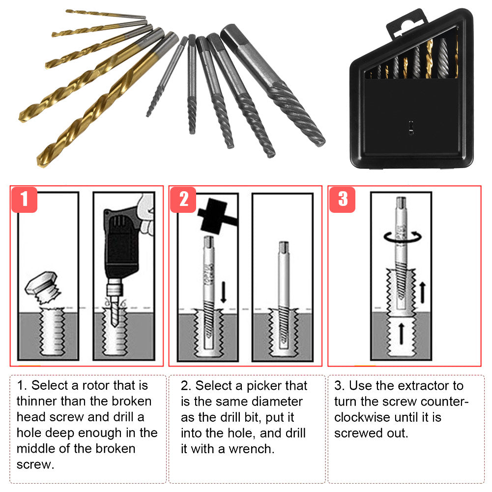 10x Bohrer Schraubenausdreher Schraubenentferner Linksausdreher Set