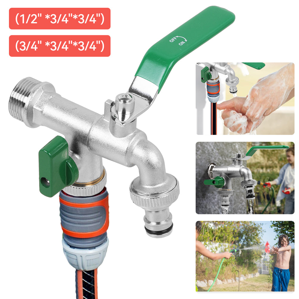 Garten Doppel Wasserhahn aus Messing Auslaufhahn Kugelhahn 1/2 3/4 zoll