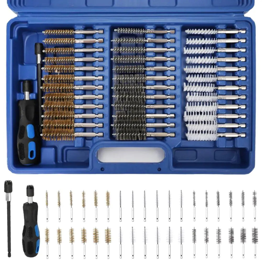 Rundbürsten Set KFZ Bohrloch-Bürsten Nylon Messing Stahl-Bürsten-Sat