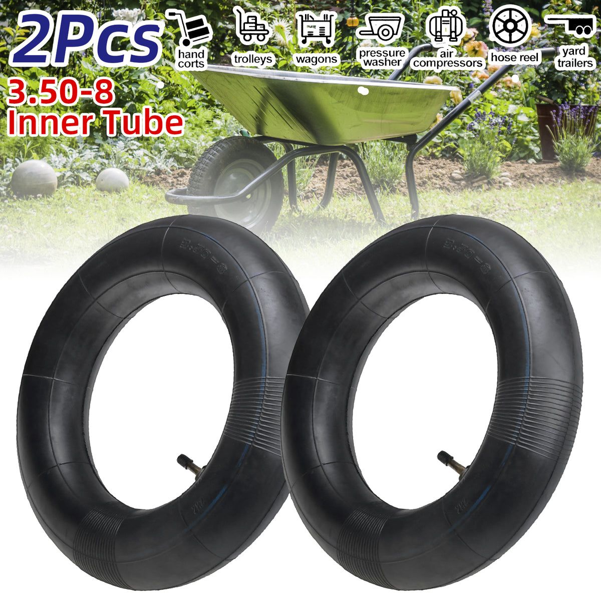 2x Luftschlauch Schubkarre 3.50-8 TR87 Ventil Reifenschlauc