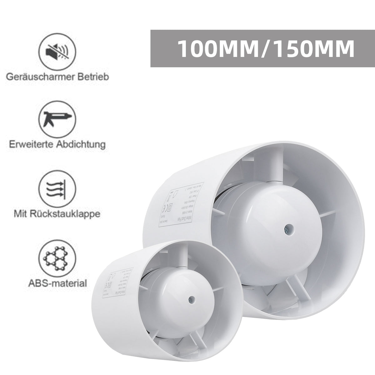 Rohrventilator Abluft mit mit Rückstauklappe Bad-Lüfter 100/150mm