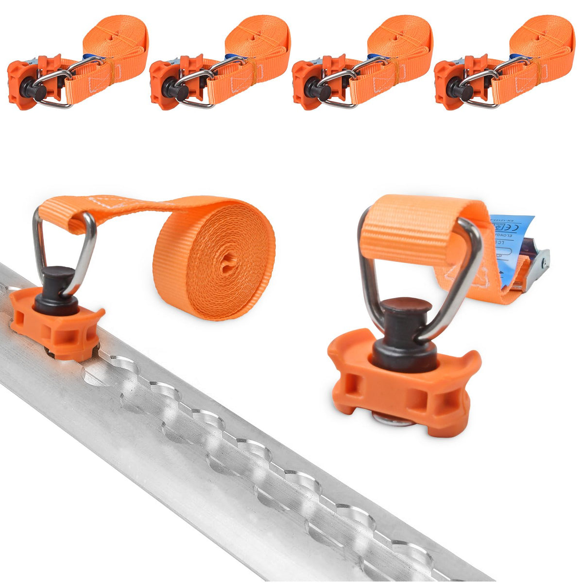 4 set Spanngurt mit Klemmschloss 250 daN 3 m Airlineschiene Zurrschiene