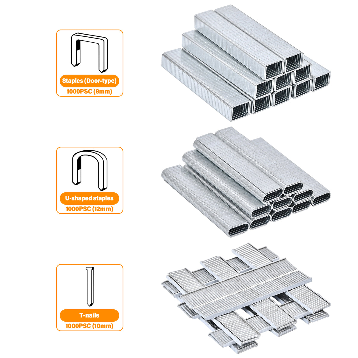 3in1 Handtacker Set 3000 Klammern Türnägel/T-Nägel/U-Nägel Tacker