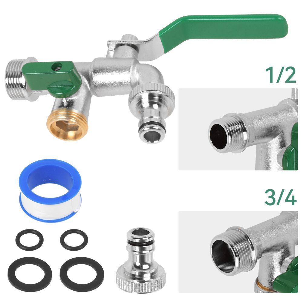 Doppel Wasserhahn aus Messing Auslaufhahn Kugelhahn 1/2 3/4 zoll Anschlus