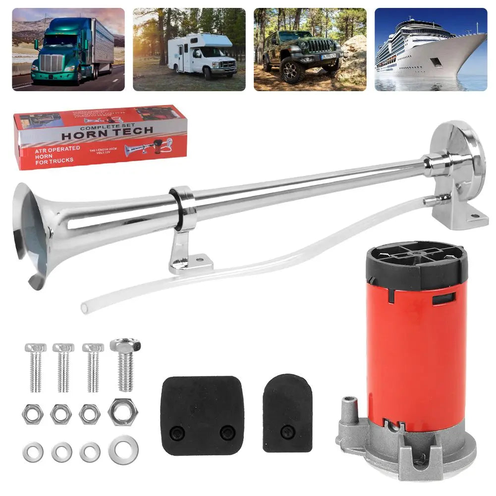 Fanfare Hupe Druckluft Horn Nebelhorn Chrom mit Kompressor 12V PKW