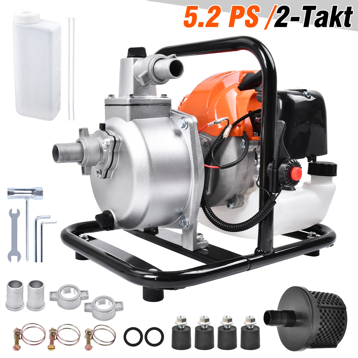 Benzin Wasserpumpe 5,2 PS Gartenpumpe 2-Takt Motorpumpe