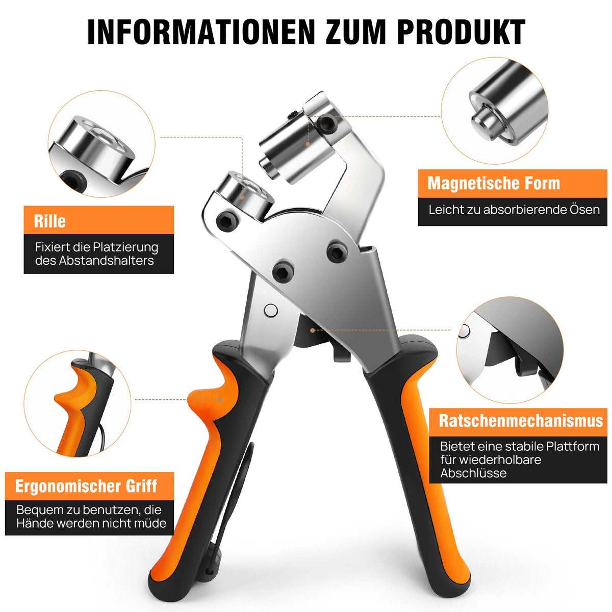 Ösenzangen Set mit Hebeltechnik Sichere Ösenpresse 10mm mit Ösen