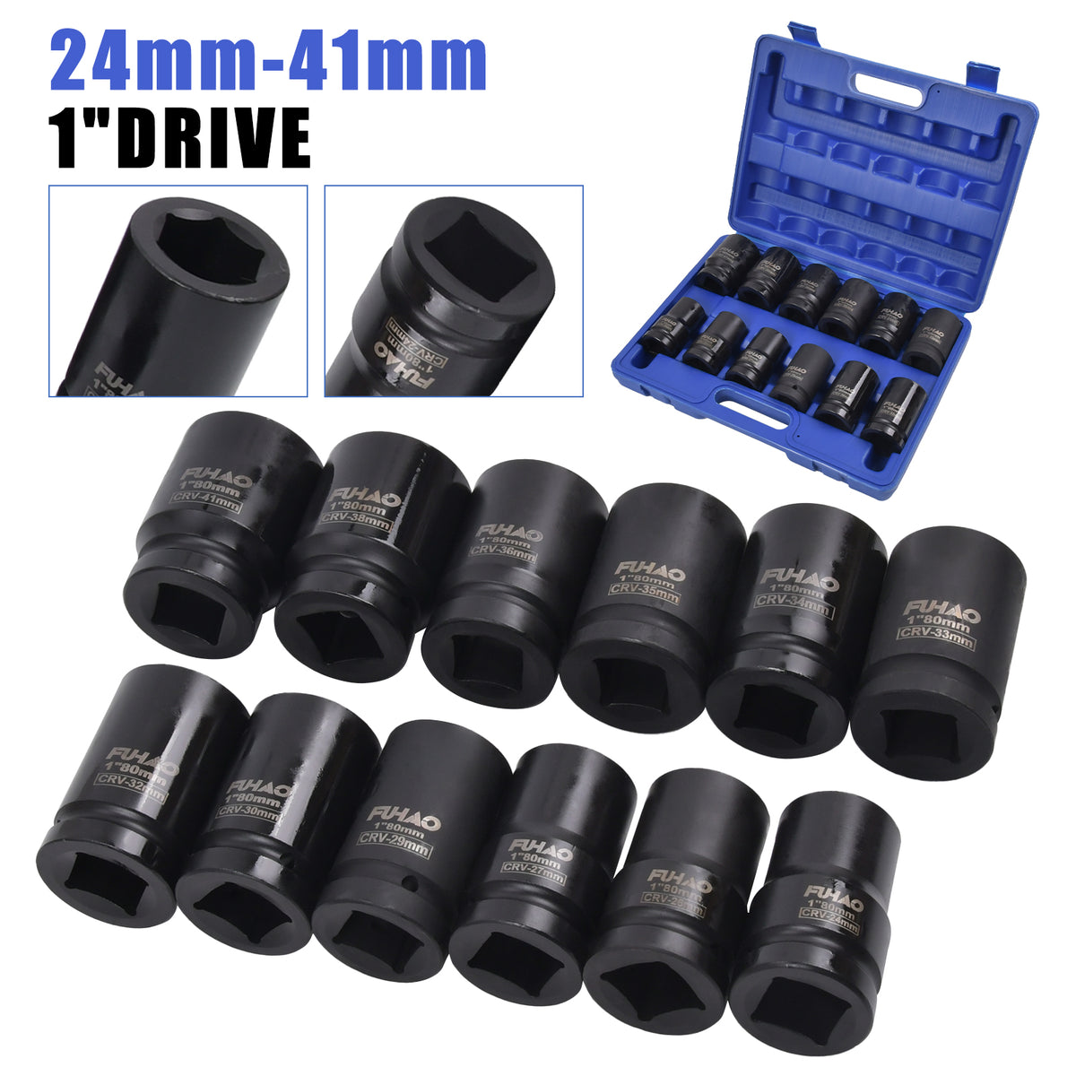 Schlagschraubernüsse 1" Kraftnuss 24-41 mm Steckschlüssel 12tlg