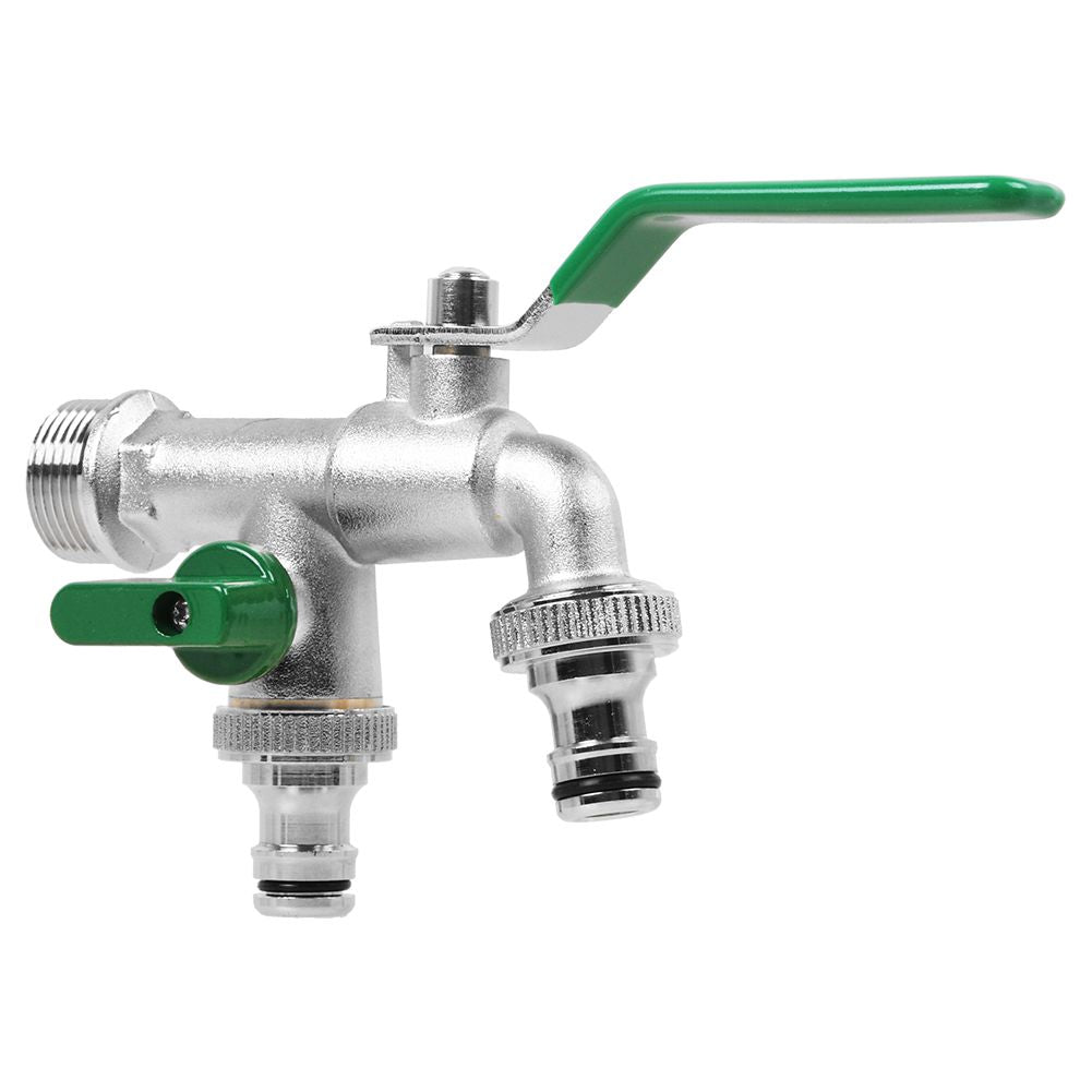 Garten Doppel Wasserhahn aus Messing Auslaufhahn Kugelhahn 1/2 3/4 zoll