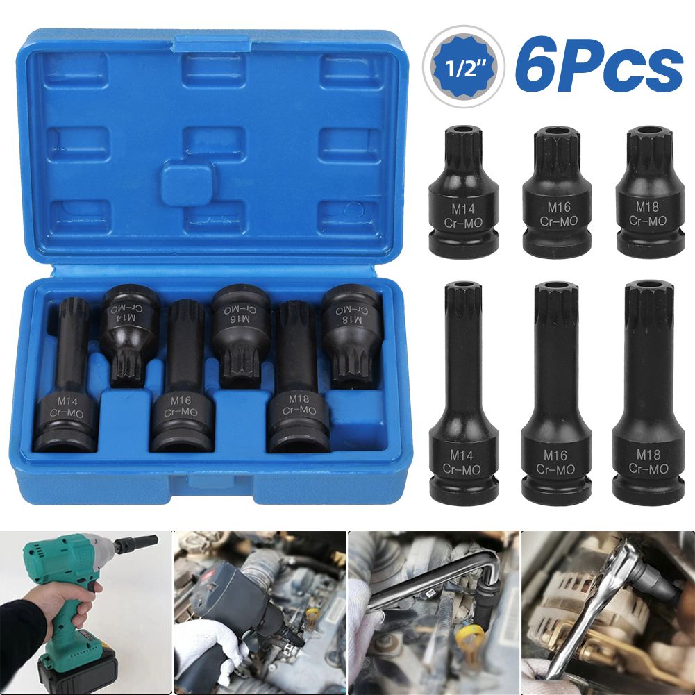Schlagschrauber Vielzahn Steckschlüssel Set M14 M16 M18 1/2" 6tlg