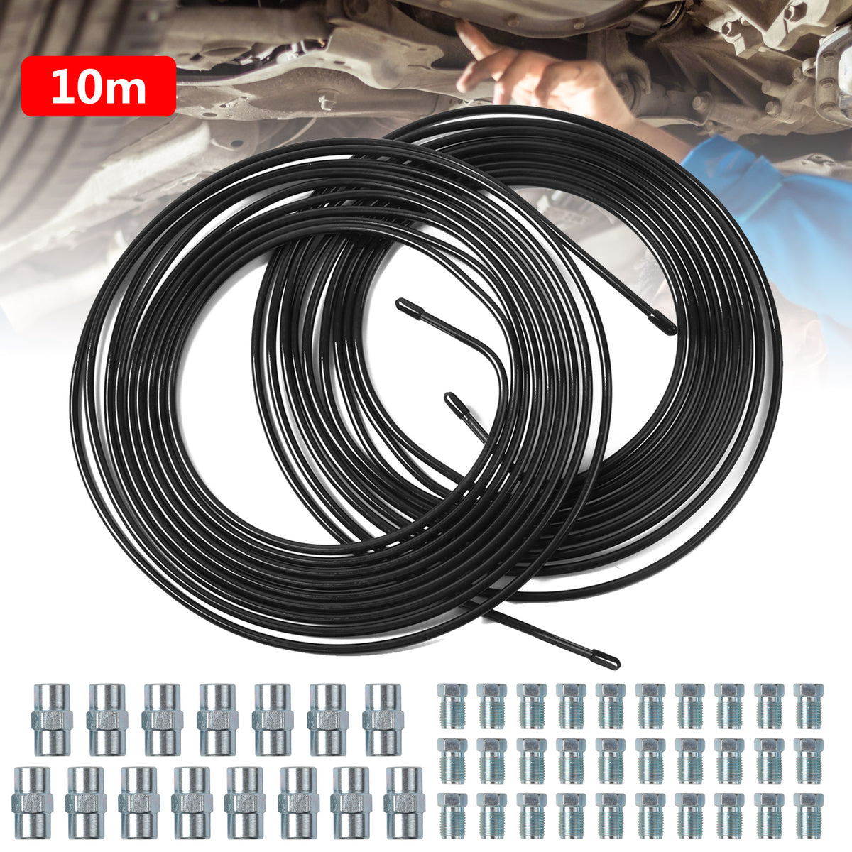 10m Bremsleitung Bremsrohr Stahl 4,75 mm + 30 Verschraubungen + 15 Verbinder