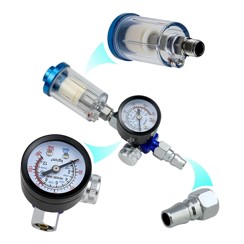 1/4" Druckluft Filter Druckminderer Manometer Luftregler für Lackierpistole
