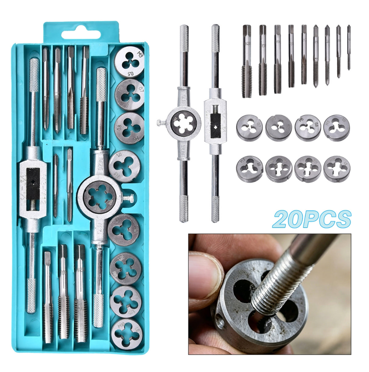 Gewindeschneider Set 20x. M3-M12 Metrisch Gewindebohrer + Schneideisen