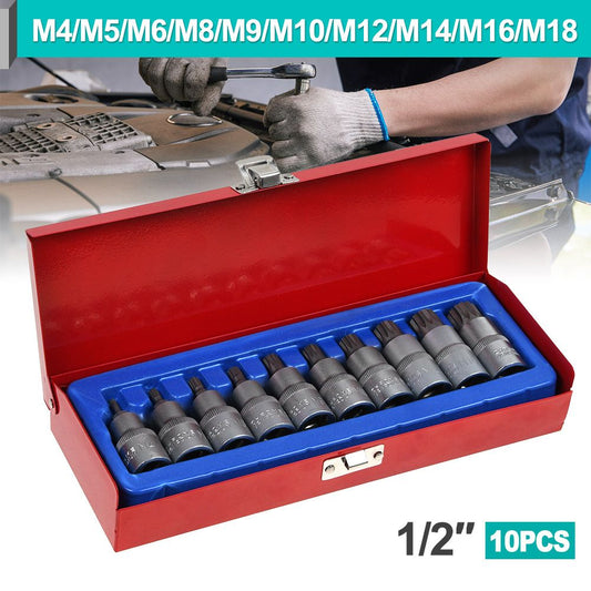 10x INNEN VIELZAHN STECKSCHLÜSSEL SATZ 1/2" NÜSSE M4-M18 NUSS SET