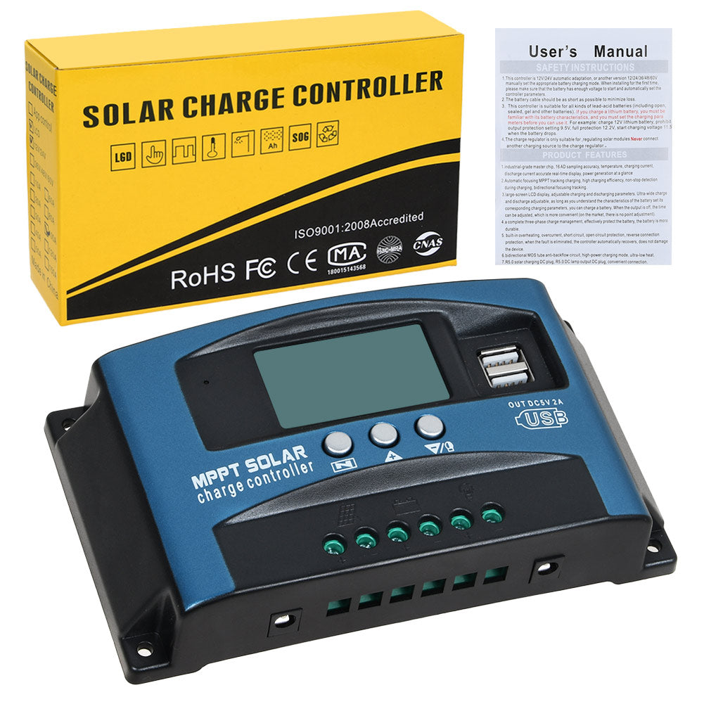 MPPT Solar Ladegerät Controller Panel Regler mit 2 USB Digital LCD