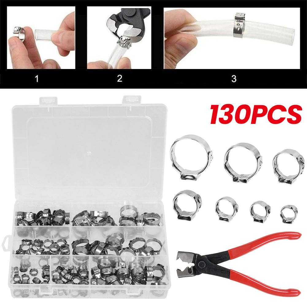 130x 1 Ohr Schlauchschellen Edelstahl Sortiment Schlauchklemmen Zange