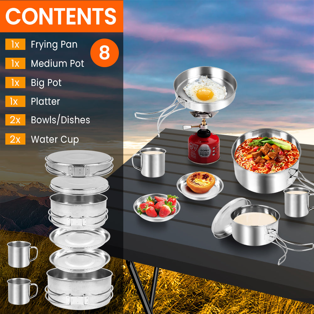 Camping Kochgeschirr Set 2-3 Person Edelstahl Kochset