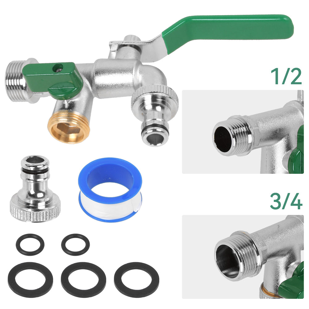 Garten Doppel Wasserhahn aus Messing Auslaufhahn Kugelhahn 1/2 3/4 zoll