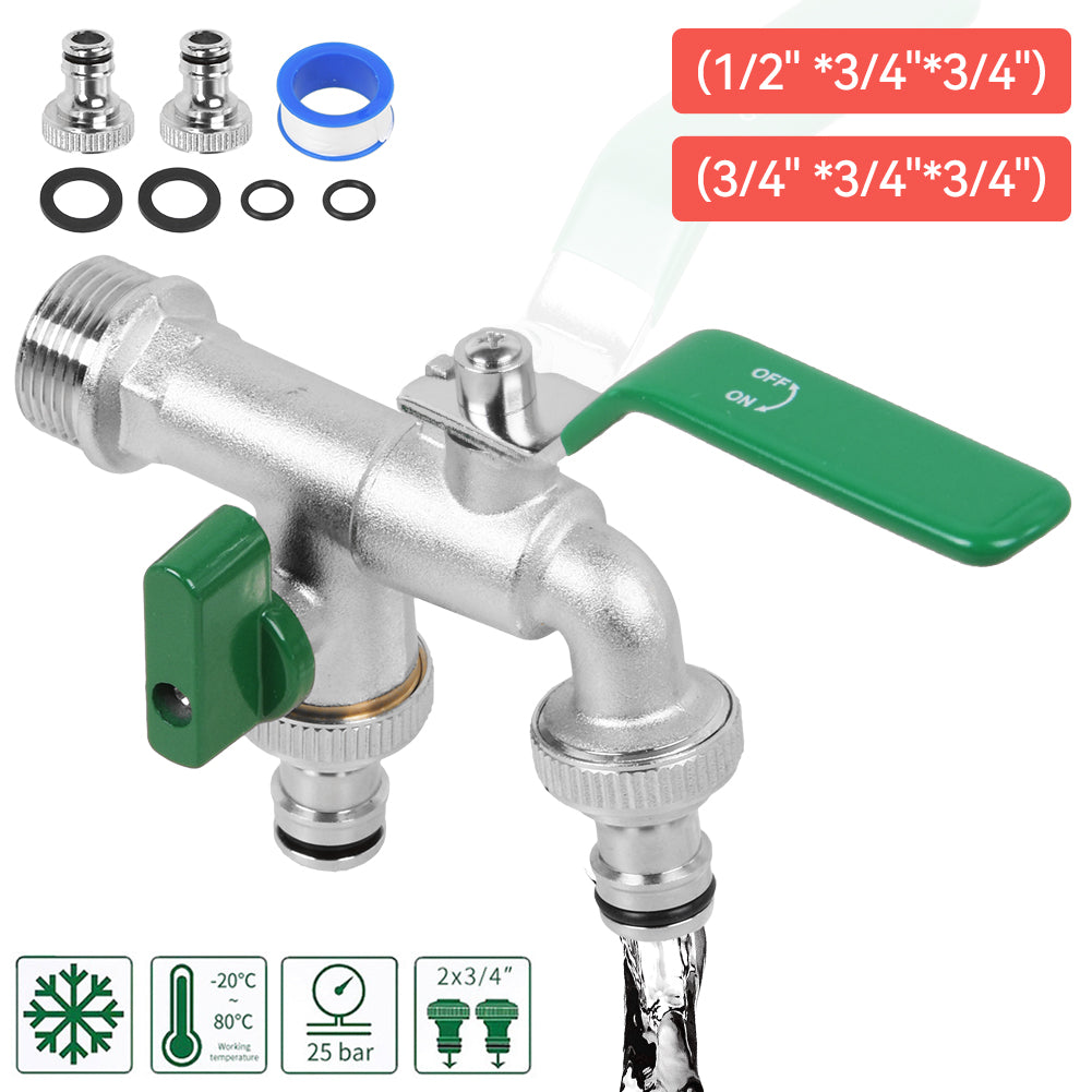 Garten Doppel Wasserhahn aus Messing Auslaufhahn Kugelhahn 1/2 3/4 zoll