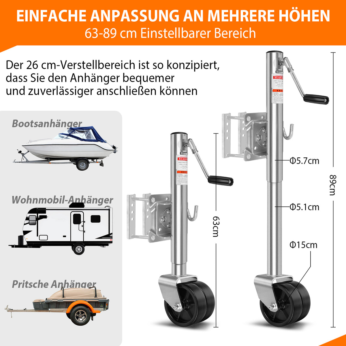 Stützrad 680KG für Anhänger Ø 57mm | Stützrad für Anhänger