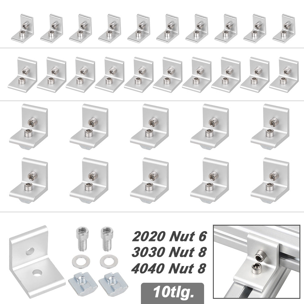 10x Befestigung Befestigungsmaterial für 20x20 30x30 40x40 Nut6 Nut8