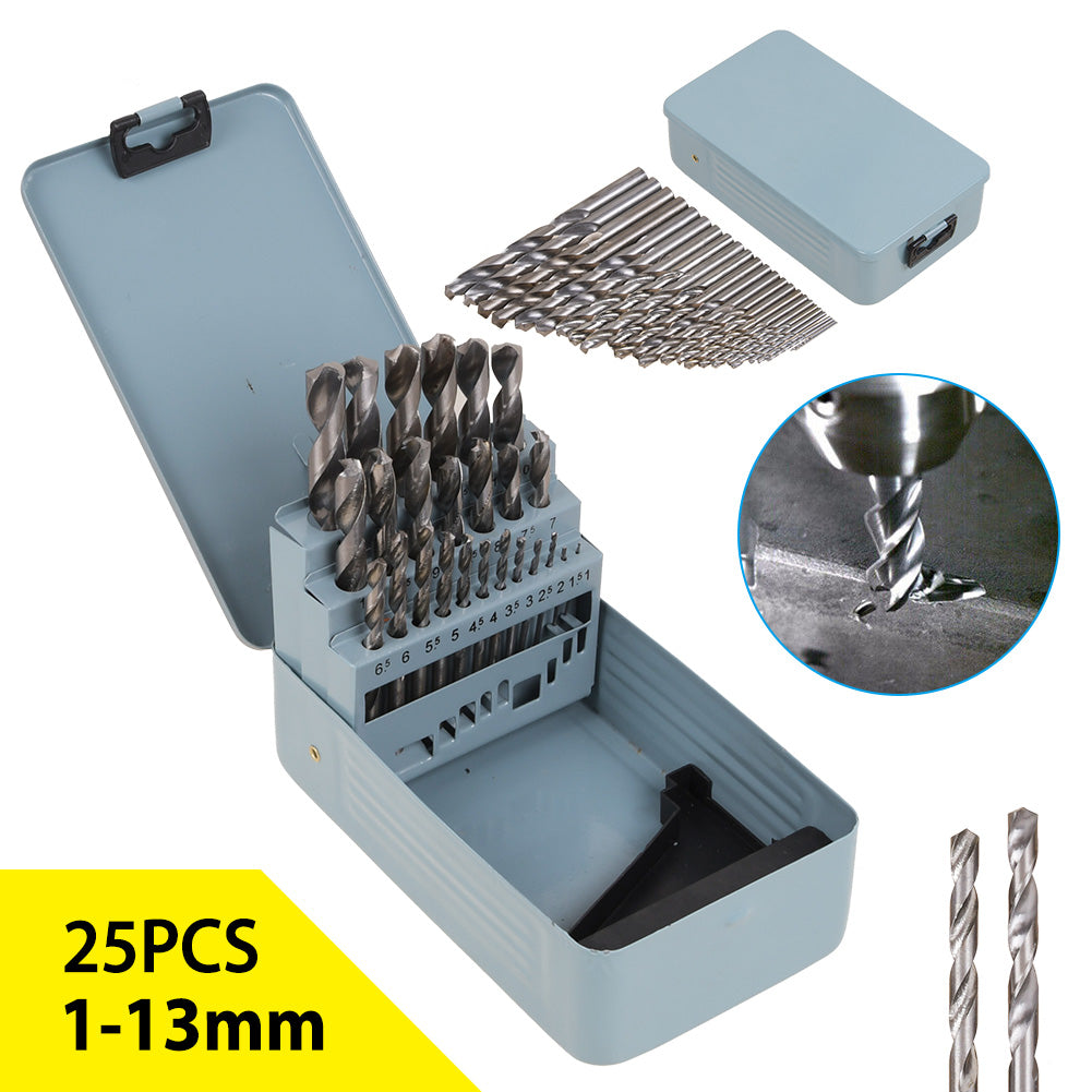 25tlg 1-13mm HSS Spiralbohrer Satz Metallbohrer Kobalt Edelstahl