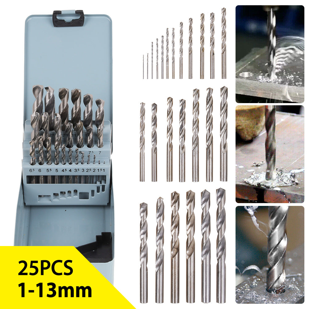 25tlg 1-13mm HSS Spiralbohrer Satz Metallbohrer Kobalt Edelstahl