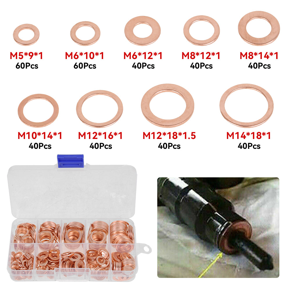 400x Dichtring Sortiment Set Kupfer Dichtungen Öl Kupferringe
