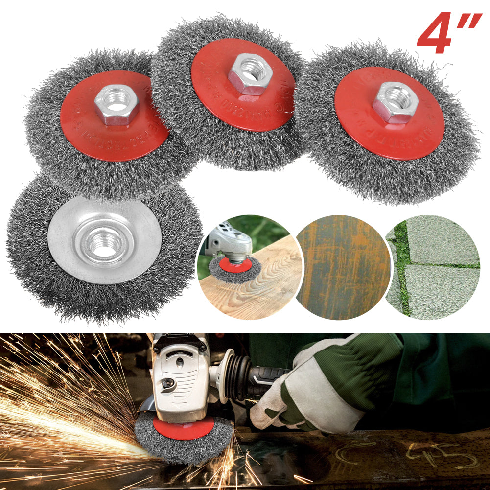 4x Kegelbürste Drahtbürste gewellt 100 mm M14 Bürste