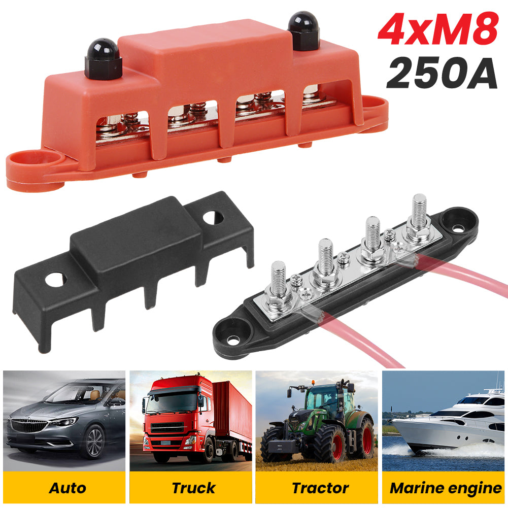 2x Sammelschiene Positiv Negativ Batterie Stromverteilerblock mit 4 x M8