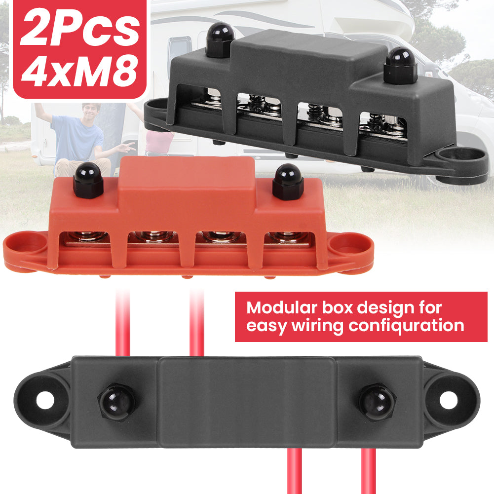2x Sammelschiene Positiv Negativ Batterie Stromverteilerblock mit 4 x M8