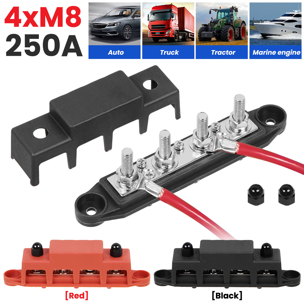 2x Sammelschiene Positiv Negativ Batterie Stromverteilerblock mit 4 x M8