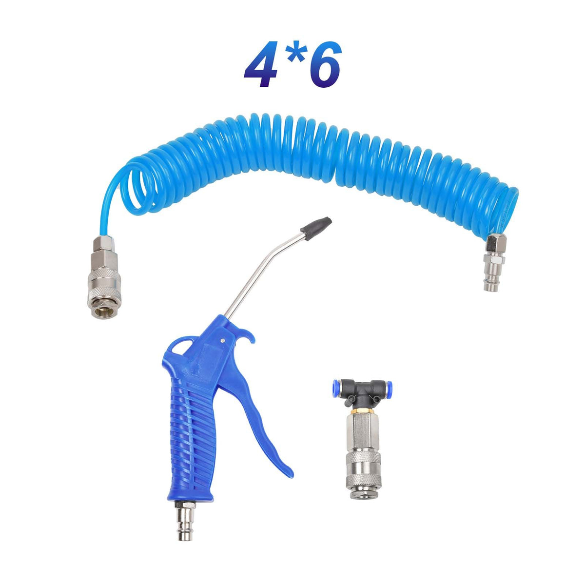 Druckluft Ausblaspistole Spiralschlauch 5m T-Stück Pistole Druckluftpistole