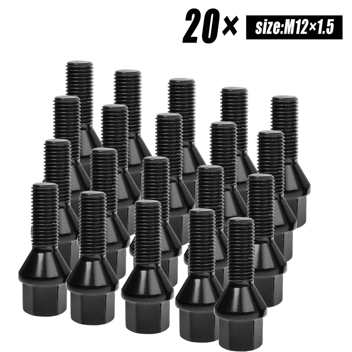 20 Radschrauben M12x1,5 28mm Kegel Schwarz SW17