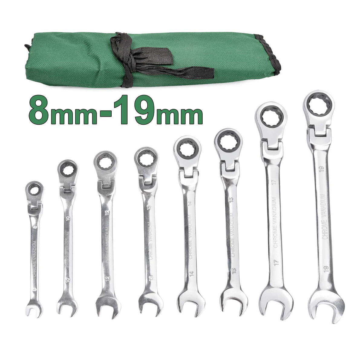 8tlg Ratschenschlüssel Satz Set 8-19mm Flexibles Gelenk Ratschenschlüssel