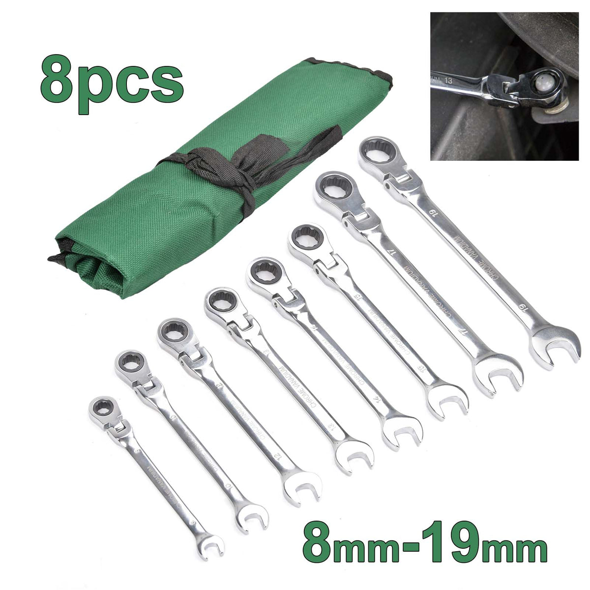 8tlg Ratschenschlüssel Satz Set 8-19mm Flexibles Gelenk Ratschenschlüssel