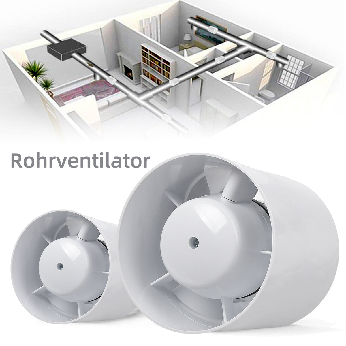 Rohrventilator Abluft mit mit Rückstauklappe Bad-Lüfter 100/150mm
