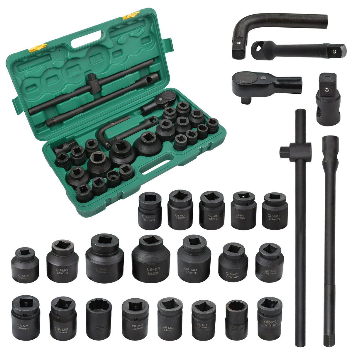 STECKSCHLÜSSELSATZ 26-TLG 3/4"&1" 21-65mm12-kant Steckschlüssel