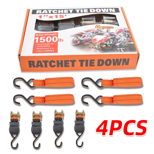 4 x Heavy Duty Ratchet Tie Down Straps