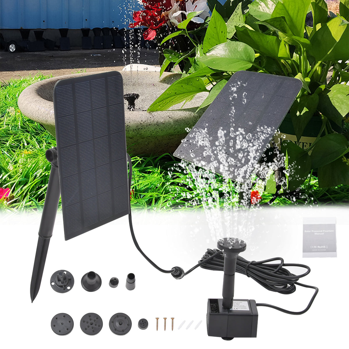 SolarPumpe Brunnen 2.5W Springbrunnen Pumpenset Garten