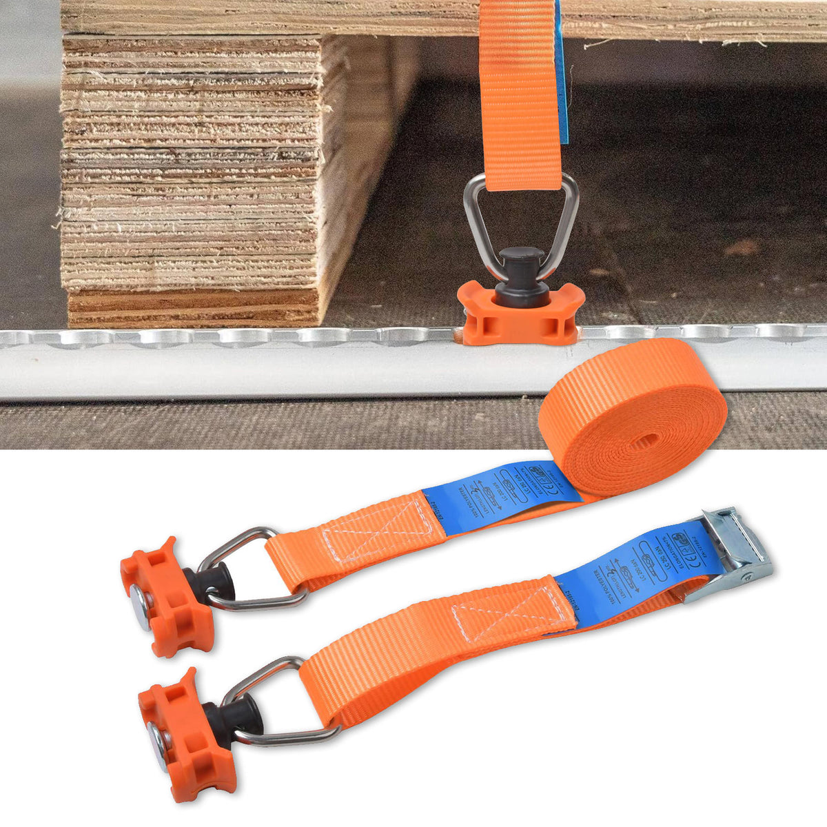 4 set Spanngurt mit Klemmschloss 250 daN 3 m Airlineschiene Zurrschiene