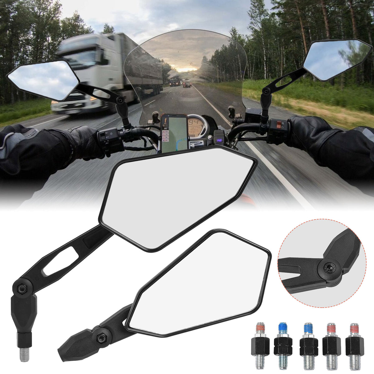 1 Paar Motorrad Spiegel universal M8 M10 für Roller Mofa Motorrad Quad