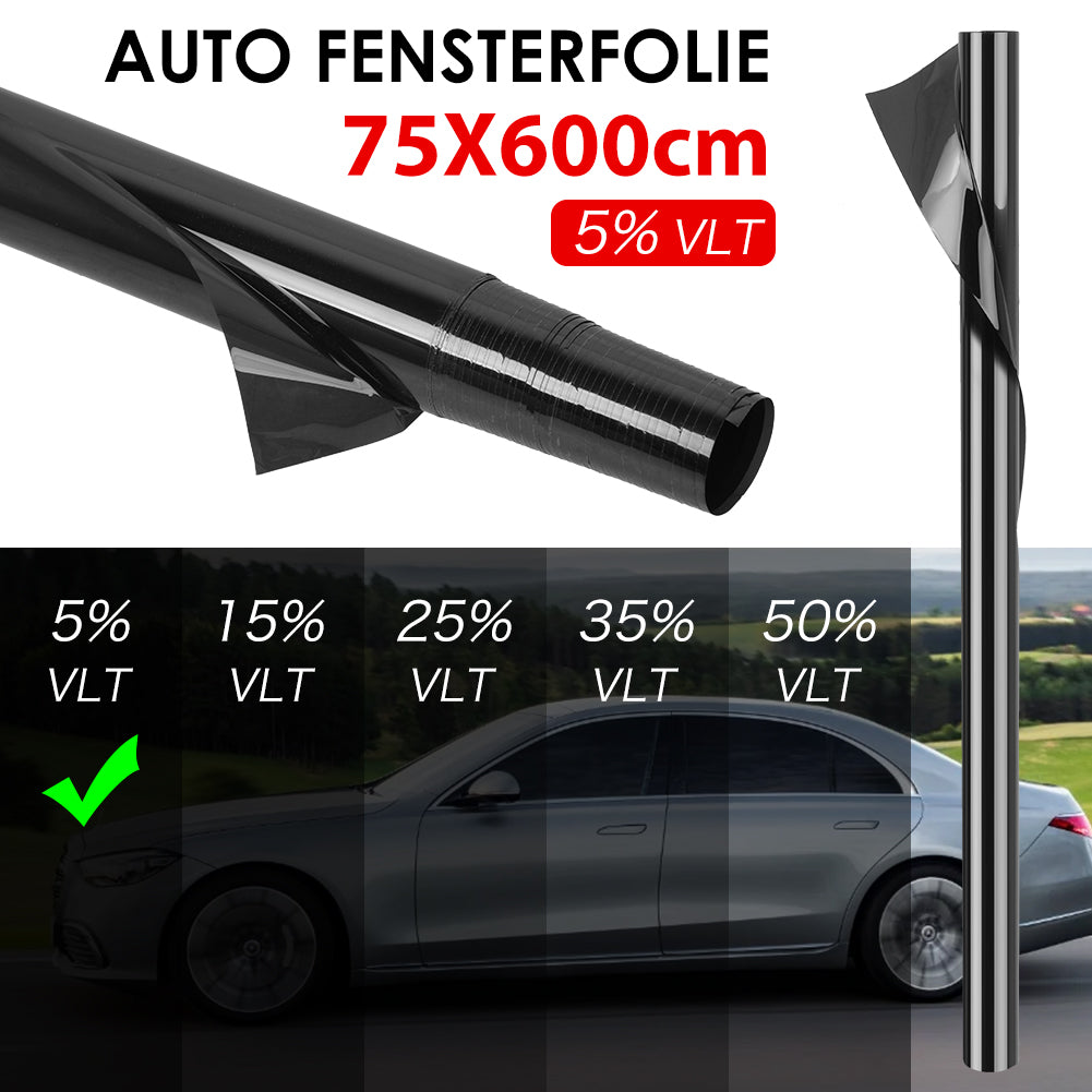 Tönungsfolie Scheibenfolie Sonnenschutzfolie 600x75cm 5%VLT Auto