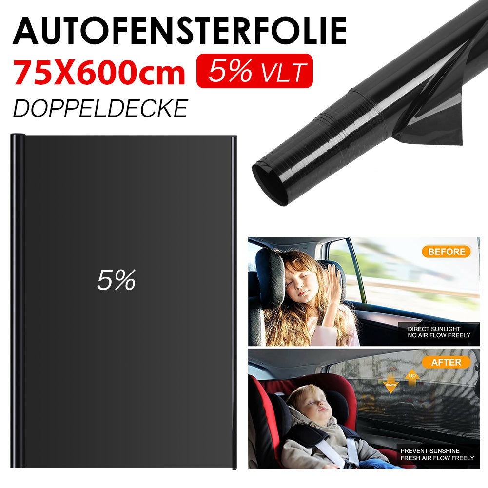 Tönungsfolie Scheibenfolie Sonnenschutzfolie 600x75cm 5%VLT Auto