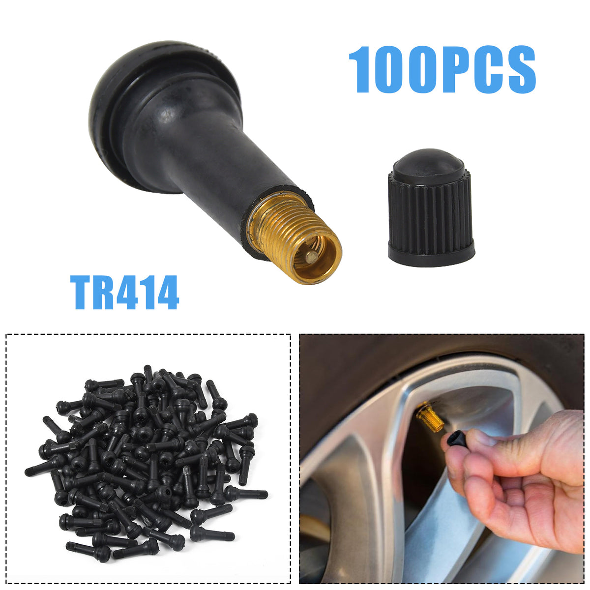100x Gummiventile TR414 Reifenventile Felgenventile Snap-In