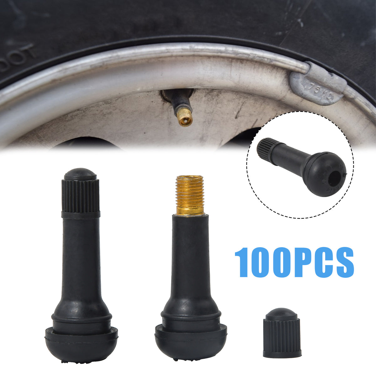 100x Gummiventile TR414 Reifenventile Felgenventile Snap-In