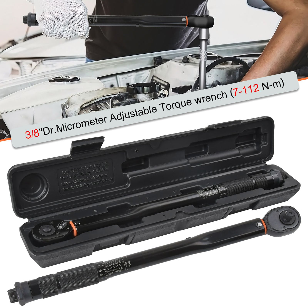 Drehmomentschlüssel 3/8" 7-112 Nm Teleskopratsche Umschaltknarre