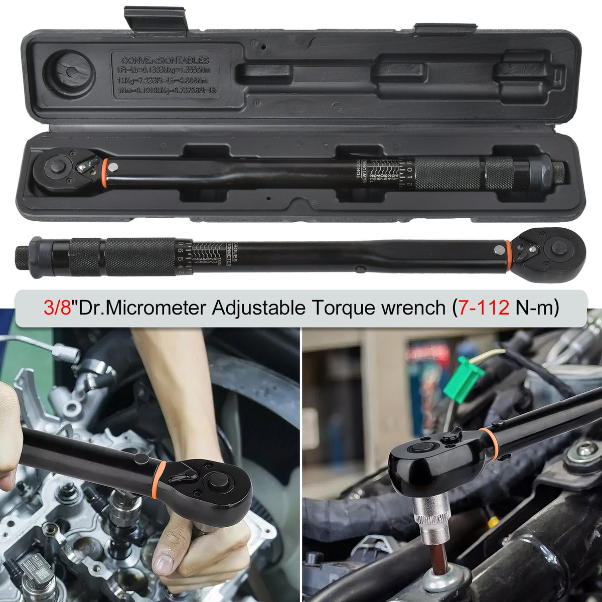 Drehmomentschlüssel 3/8" 7-112 Nm Teleskopratsche Umschaltknarre